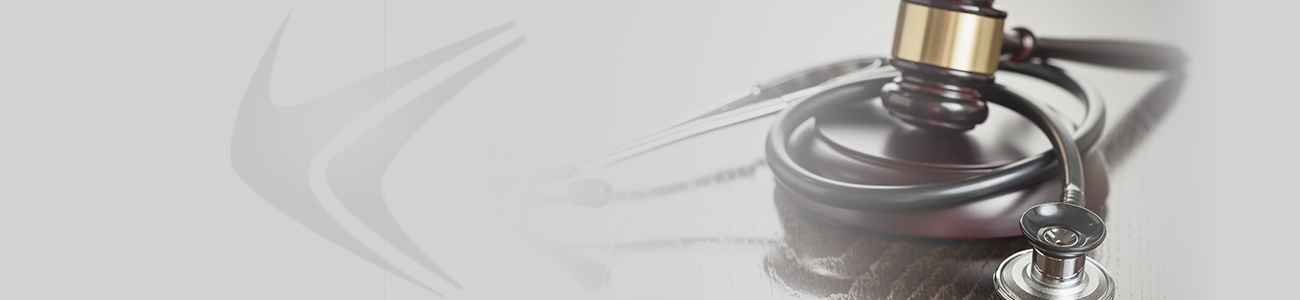 Banner image depicting a gavel and a stethoscope, symbolizing medical law